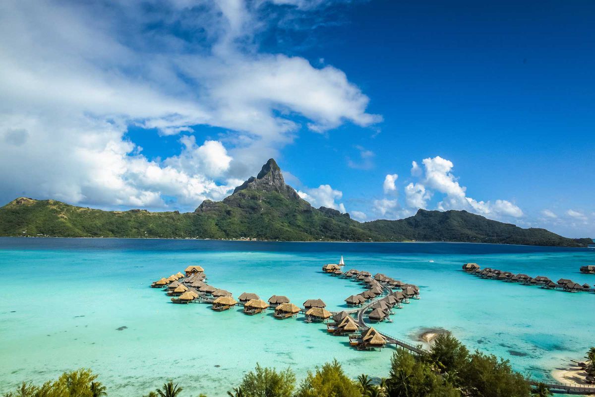 Overview of overwater villas at the InterContinental Bora Bora Resort & Thalasso Spa, voted one of the best hotels in the world