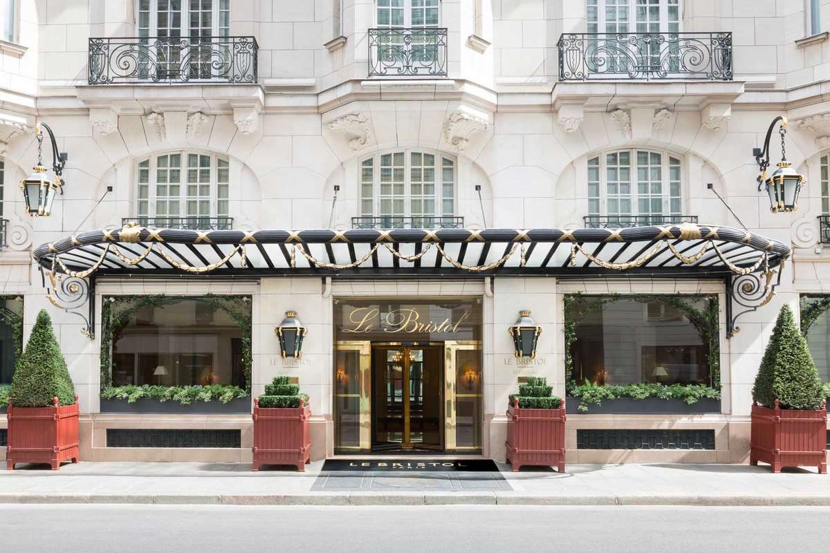 Exterior of Le Bristol luxury hotel in Paris, voted one of the best hotels in the world