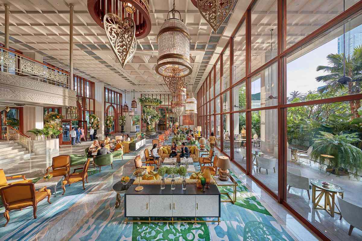 Light filled lobby of the Mandarin Oriental, Bangkok, voted one of the best hotels in the world