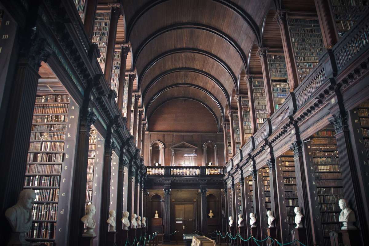Wisdom in old shelves and books at Trinity College Library