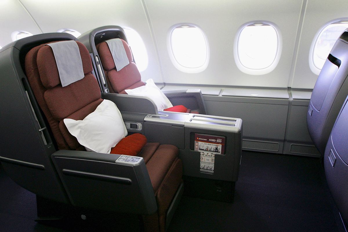 A general view of the new business class seats onboard the new Qantas A380