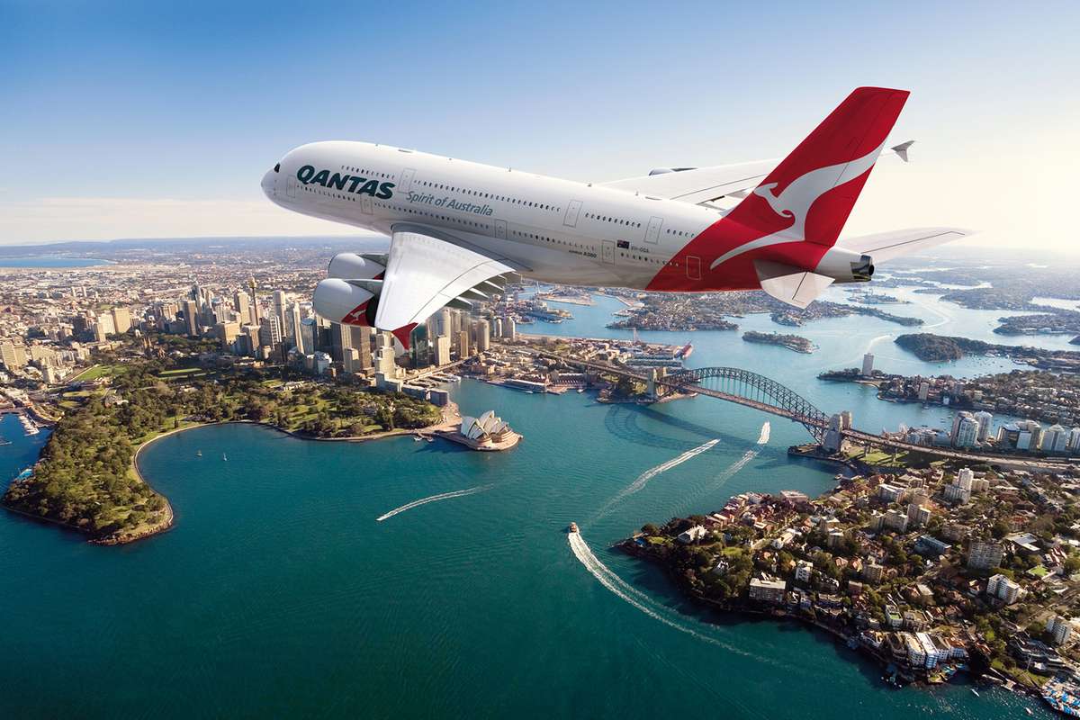 Qantas A380 over Sydney Harbour
