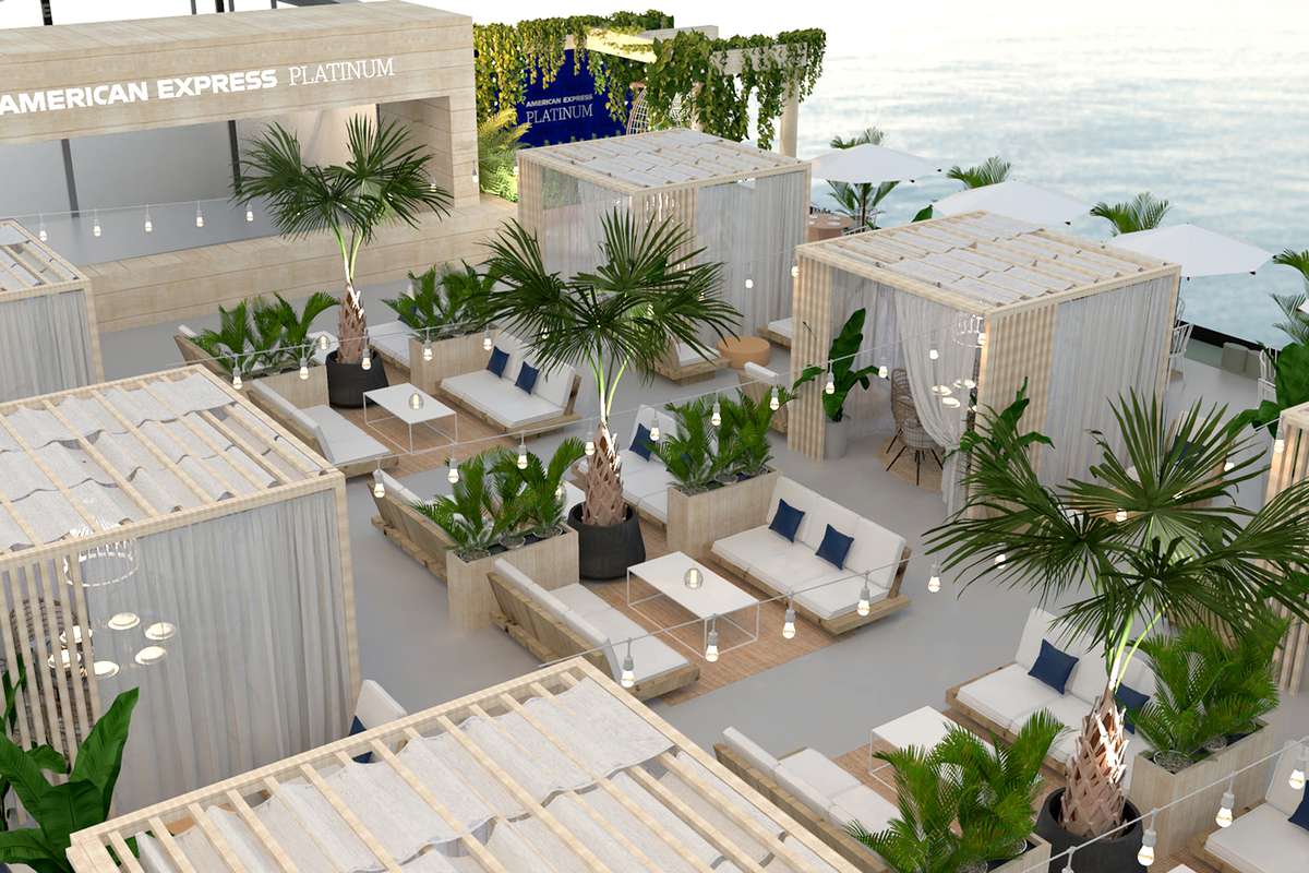 The cabanas and lounge at the American Express Platinum Coast
