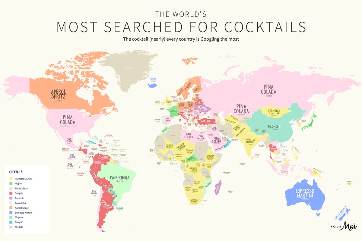 A map of The World’s Most Searched For Cocktails
