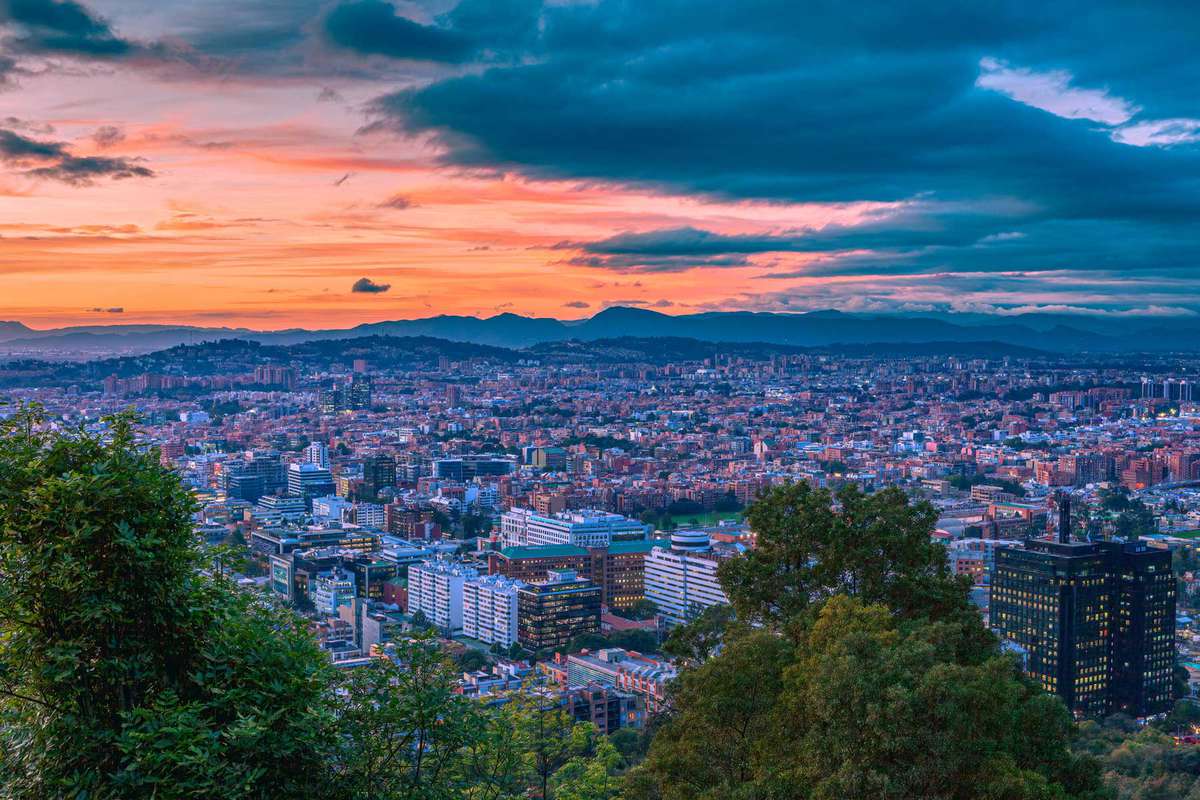 Bogota Colombia - An Andean Sunset over the Northern part of the Capital city and Usaquen in Bogota, Colombia, South America
