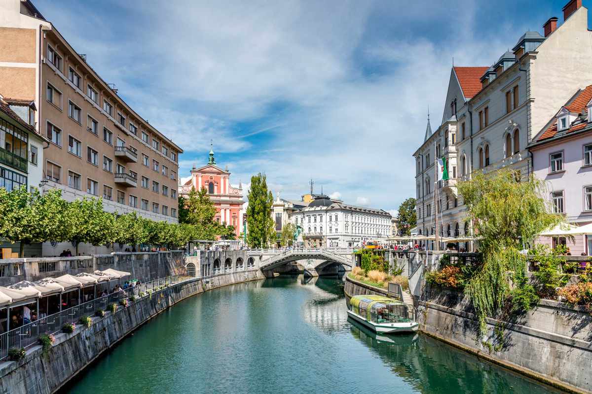 View of river and bridge in Ljubljana, Slovenia, voted one of the best cities in the world