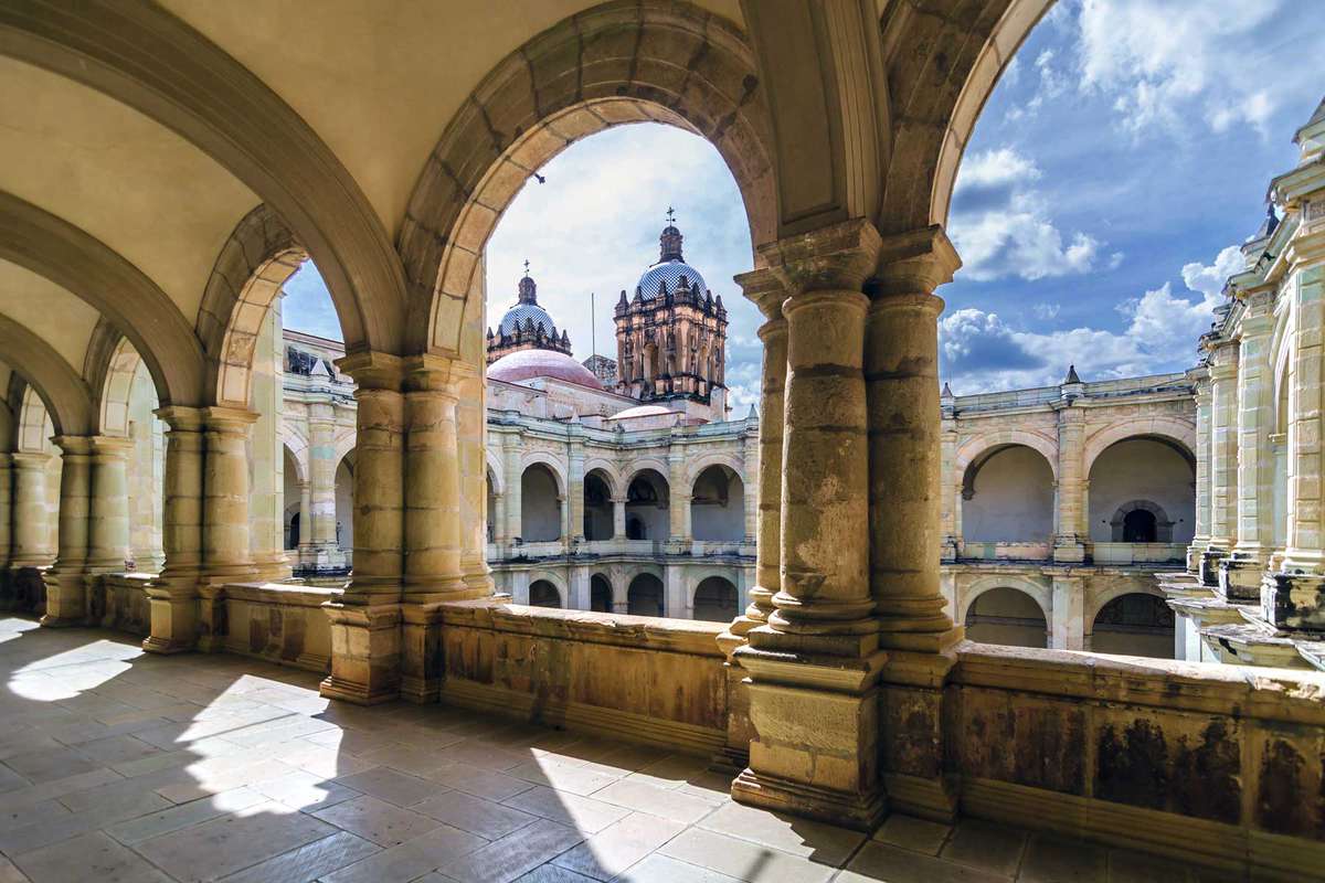 View to an archway at a cathedral in Oaxaca, Mexico, voted one of the best cities in the world