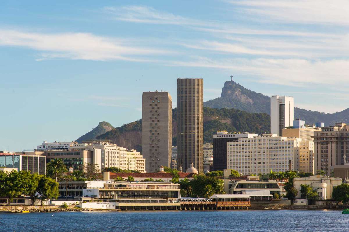 Rio de Janeiro city skyline from the water during the day