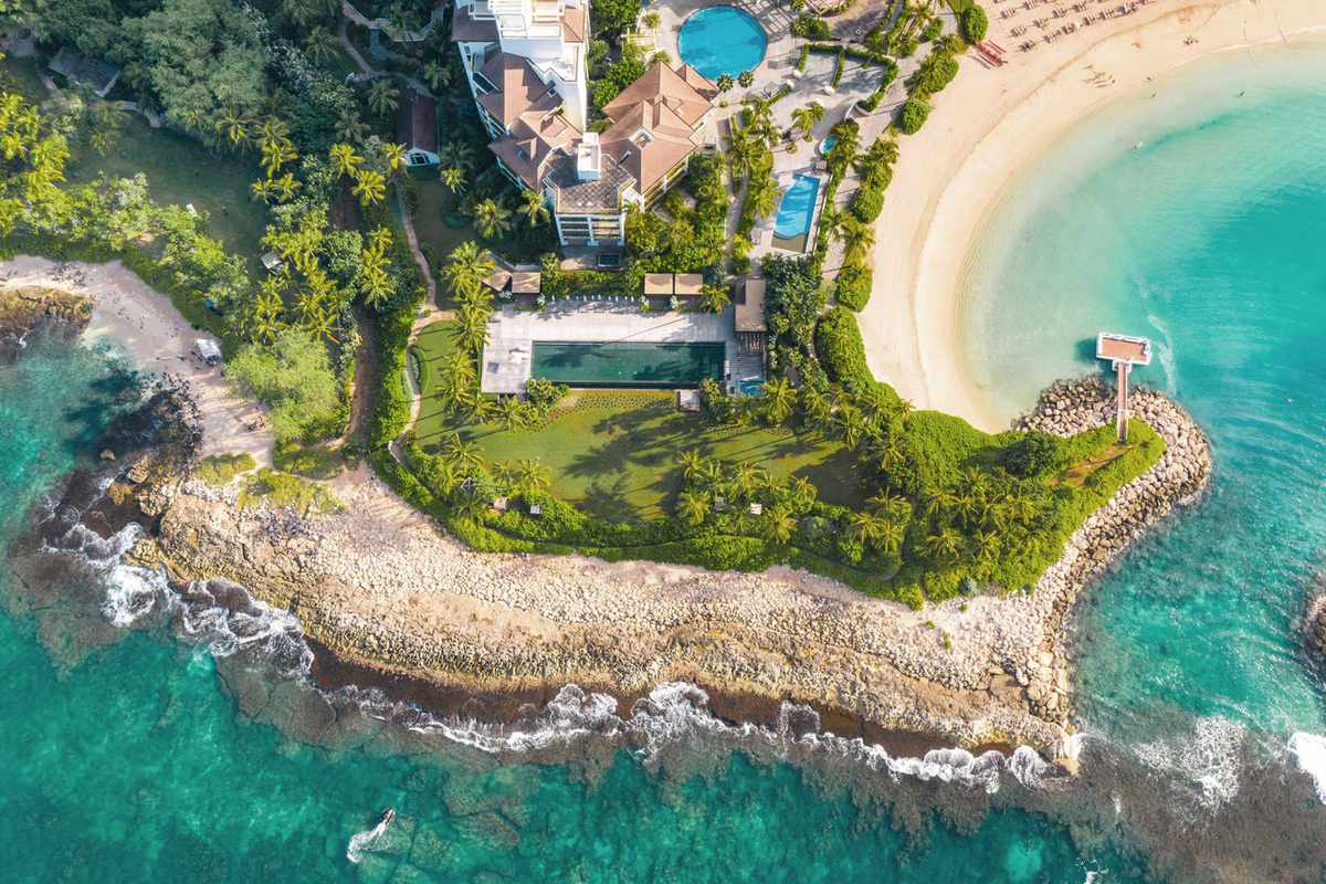 Aerial view of the Four Seasons Resort Oahu at Ko Olina, voted one of the best resorts and hotels in Hawaii
