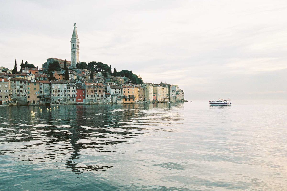 View from the water to the city of Rovinj, Croatia