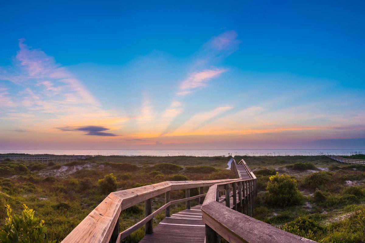 A boardwalk leading to the beach at Amelia Island, Florida