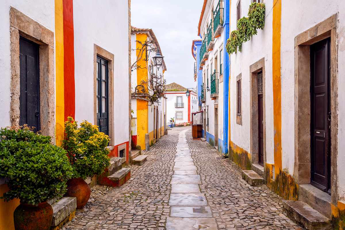 Street and colourful houses in Obidos, Leiria, Portugal