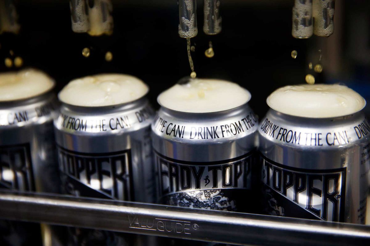 Cans of Heady Topper are filled at the Alchemist brewery in Waterbury, VT
