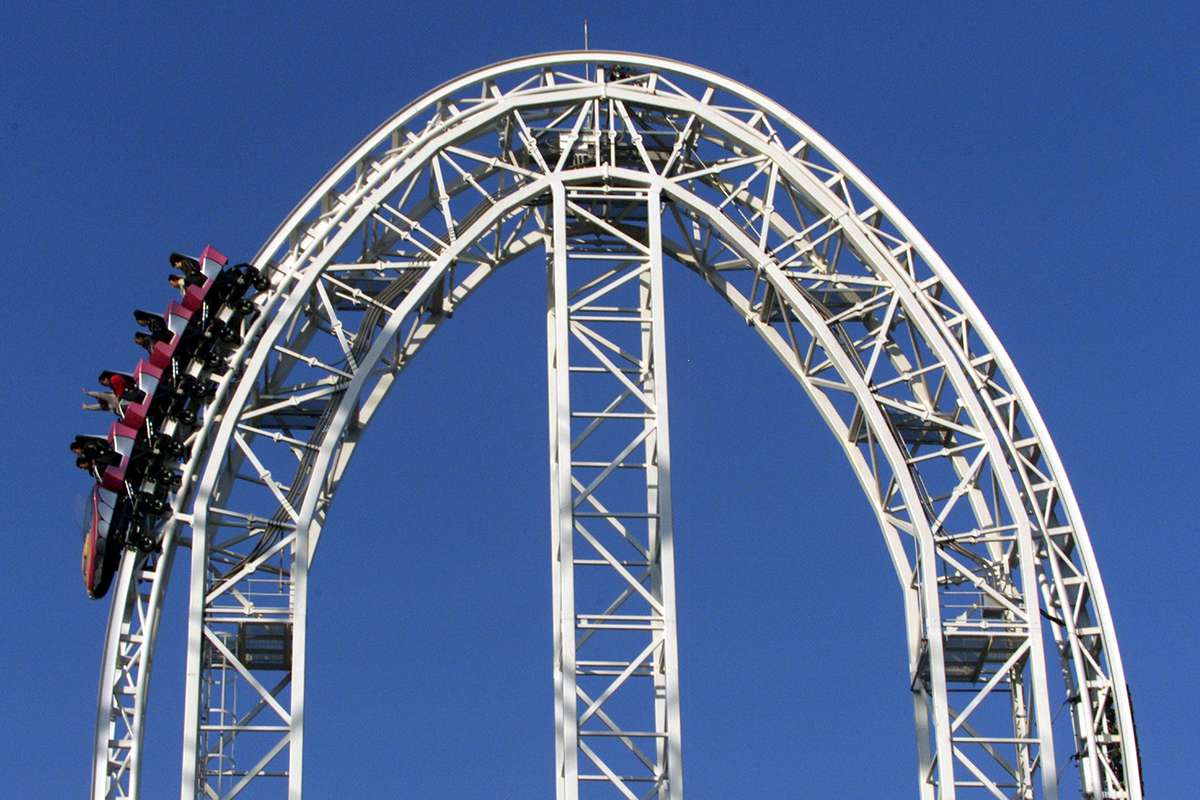 world's fastest rollercoaster, called "Dodonpa," at the Fujikyu Highland amusement park in Fuji-Yosida, west of Tokyo