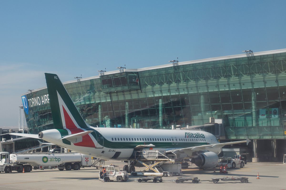 Alitalia Airbus A320-200 plane at Sandro Pertini Turin airport