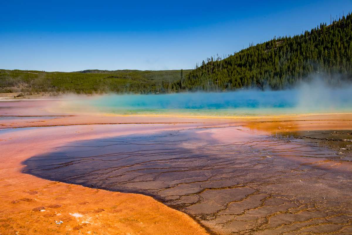 The Grand Prismatic Spring is seen in the Midway Geyser Basin, Yellowstone National Park