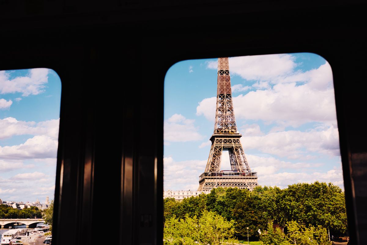 Eiffel Tower seen through a train window