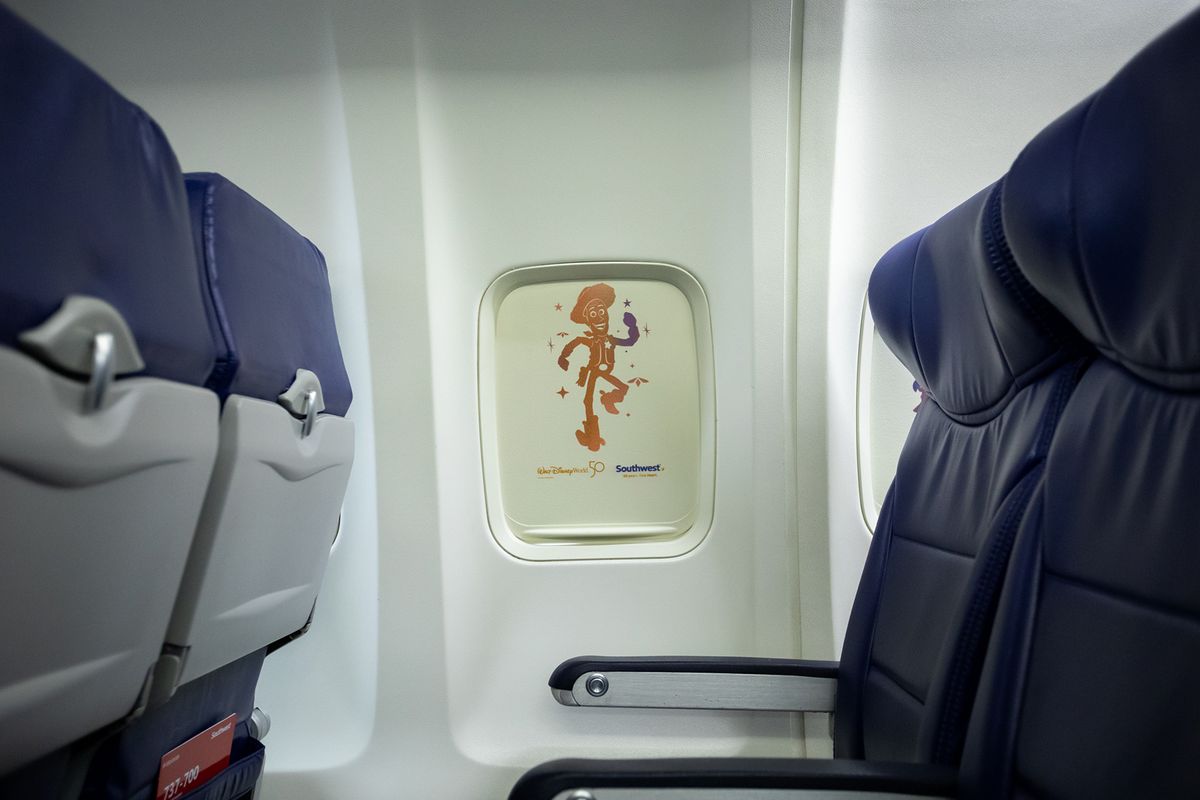 Window decals on the Southwest Airlines/Walt Disney World Commemorative Aircraft