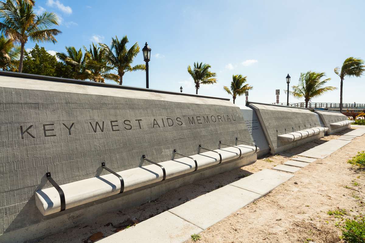 The Key West Aids Memorial located at the entrance of the White Street Pier along the beach.