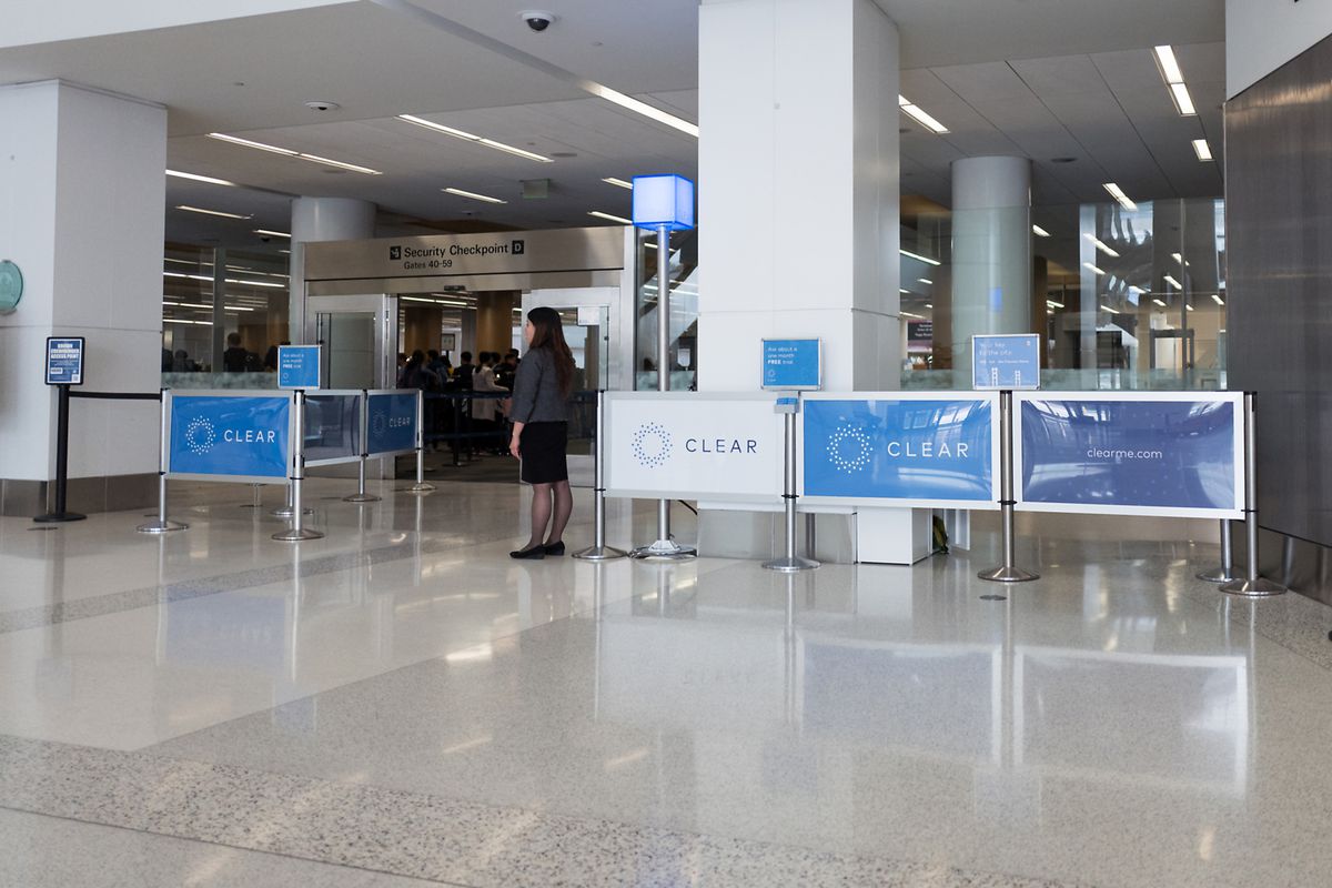 Priority checkpoint for the private security screening service Clear at San Francisco International Airport