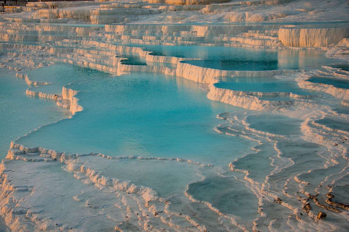 The turquoise pools on the terraced steps of Pamukkale, Turkey