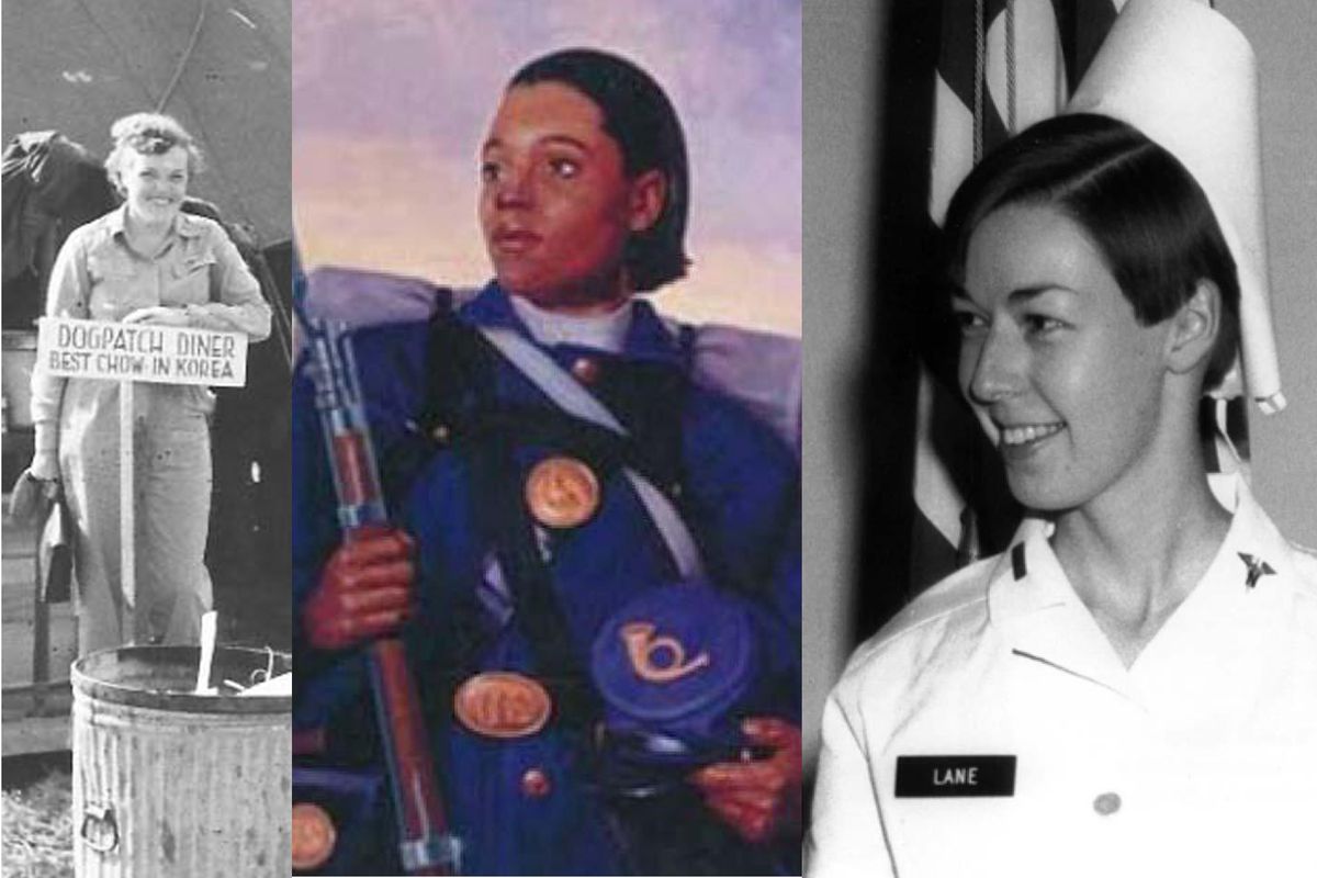 (L-R) Korean War Army Air Corps Veteran, Jonita Ruth Bonham-Bovèe; Civil War Veteran, Cathay Williams; Vietnam War US Army Nurse Corps Reserve Veteran, Sharon Ann Lane