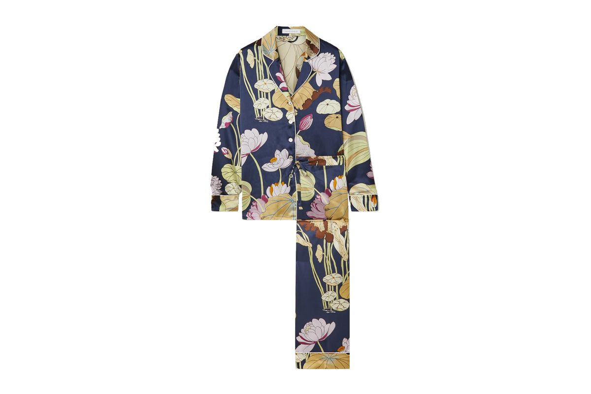 Olivia Von Halle Lila Floral-Print Silk-Satin Pajama Set