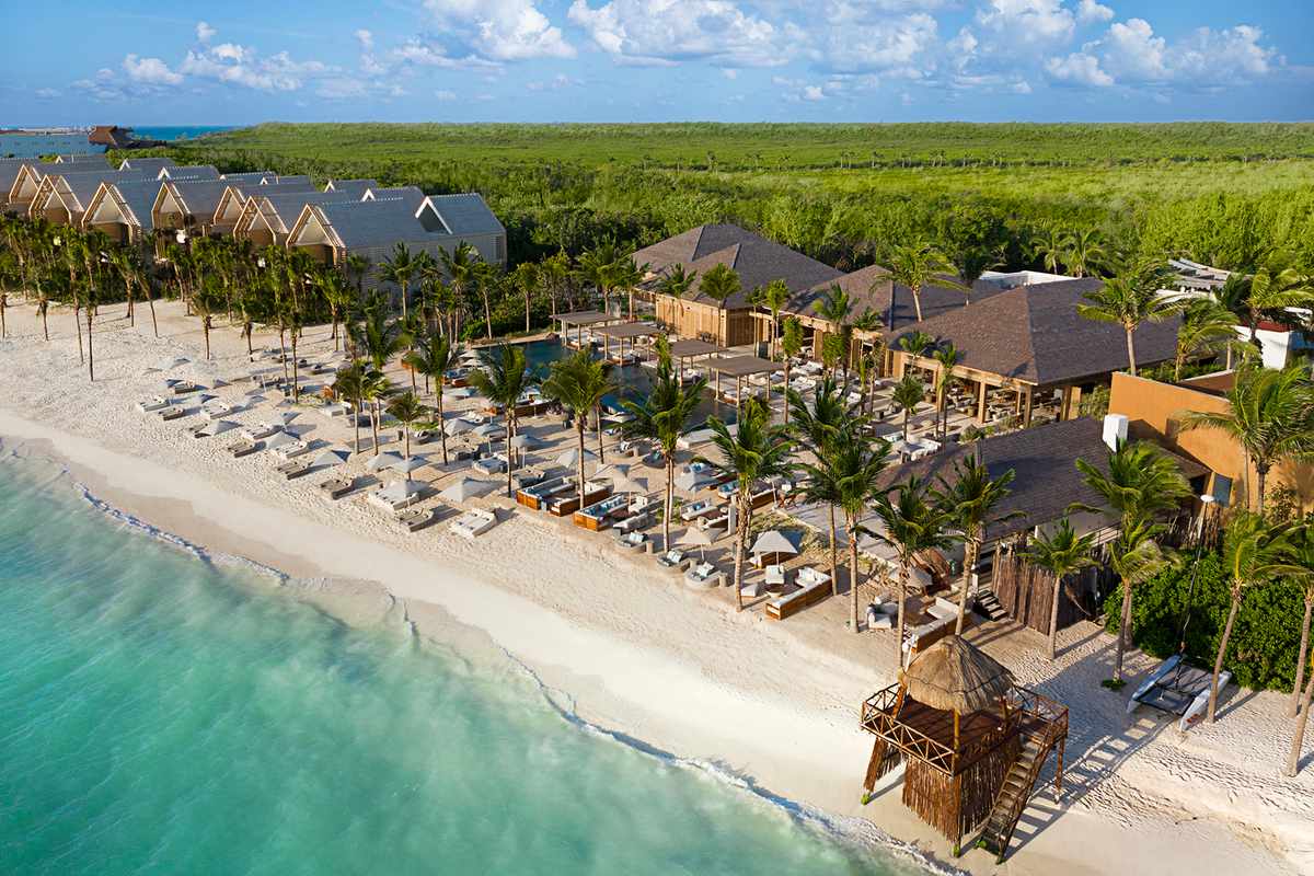 Aerial View Sands and Beachfront Pool Suites at Banyan Tree Mayakoba