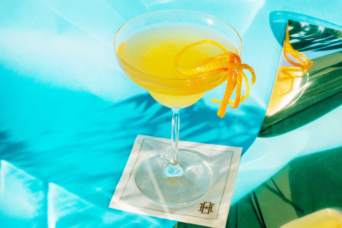 An orange liqueur cocktail at Crystal Bar of the Hermitage Hotel in Monaco