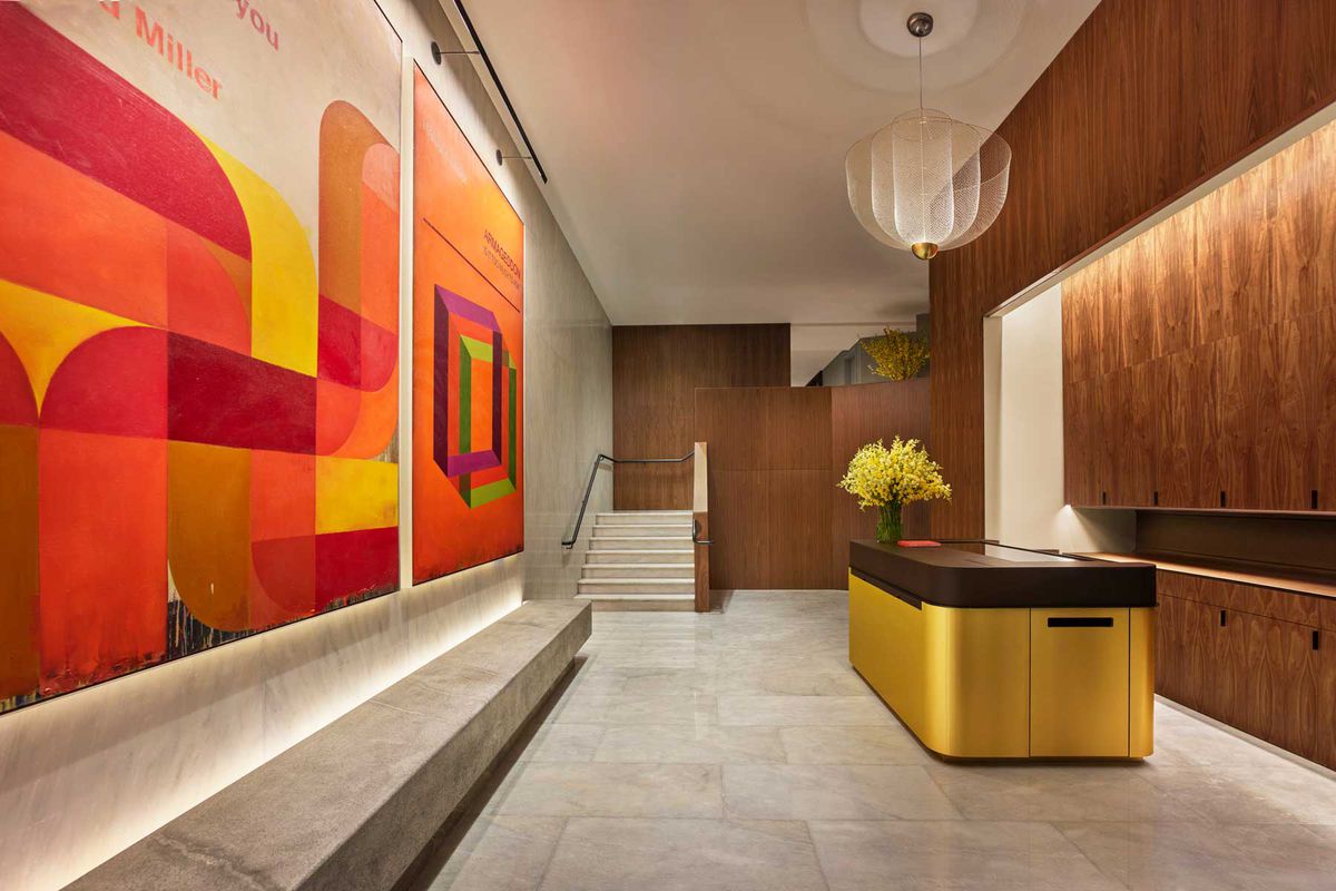 The art-filled lobby at the ModernHaus Soho