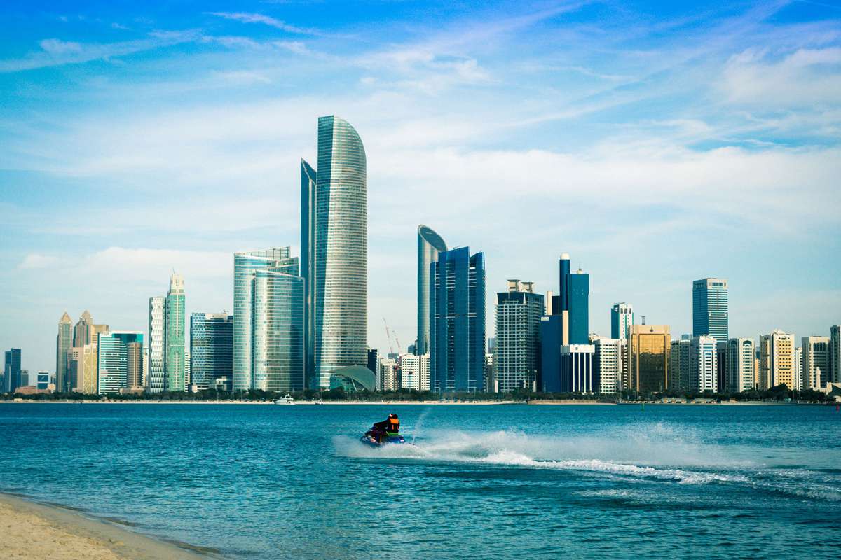 Jet ski running across the water in Abu Dhabi, United Arab Emirates