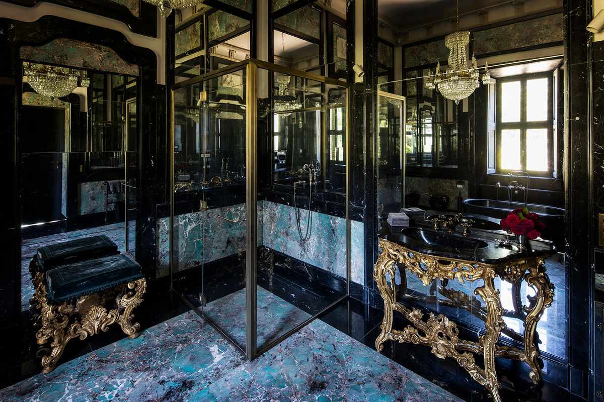 The master bathroom at Villa Balbiano: The “House of Gucci” on Lake Como