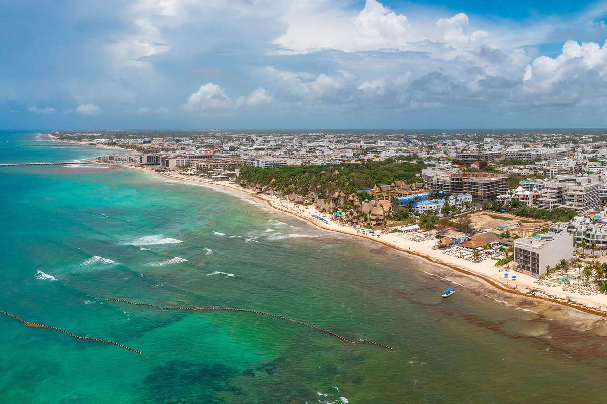 Aerial View Of The Playa Del Carmen Town In Mexico.