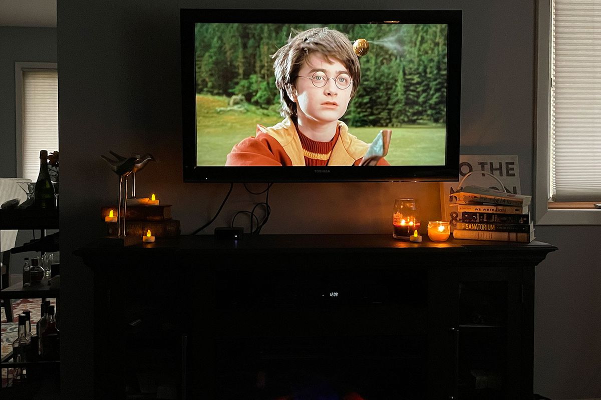 Watching Harry Potter in a living room