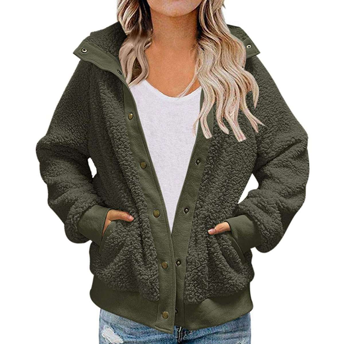 ZHOUYF Womens Fluffy Fleece Warm Coat Winter Thicken Outdoor Long Sleeve Jackets Fashion Splicing Zipper Hoodies Outwear