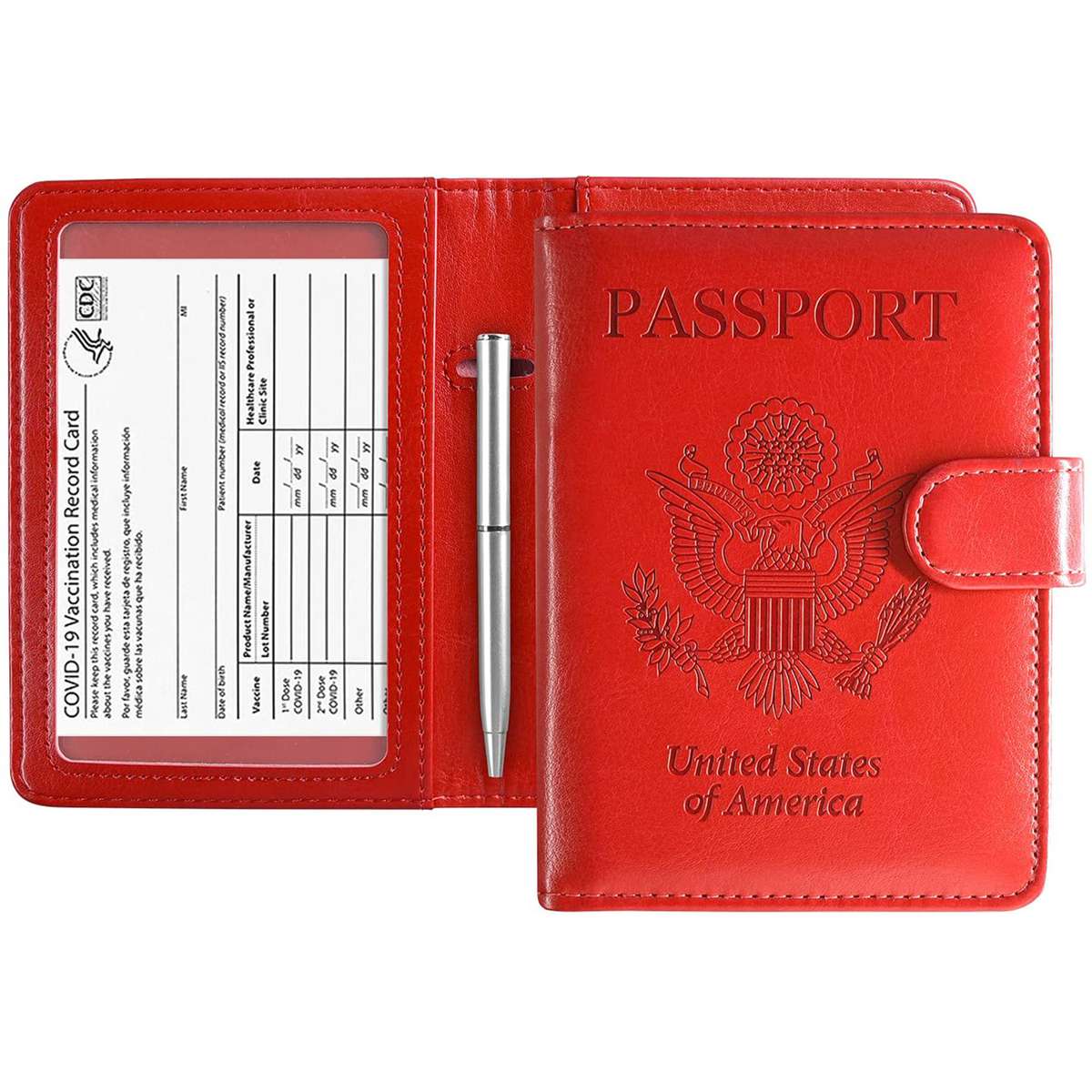 ACdream Travel Leather RFID Blocking Case Wallet for Passport Passport Holder Cover Dark Blue