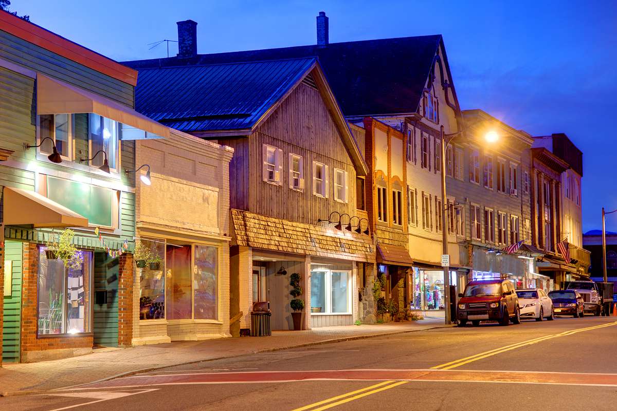 Main Street in Lake Placid, a village in the Adirondack Mountains in New York