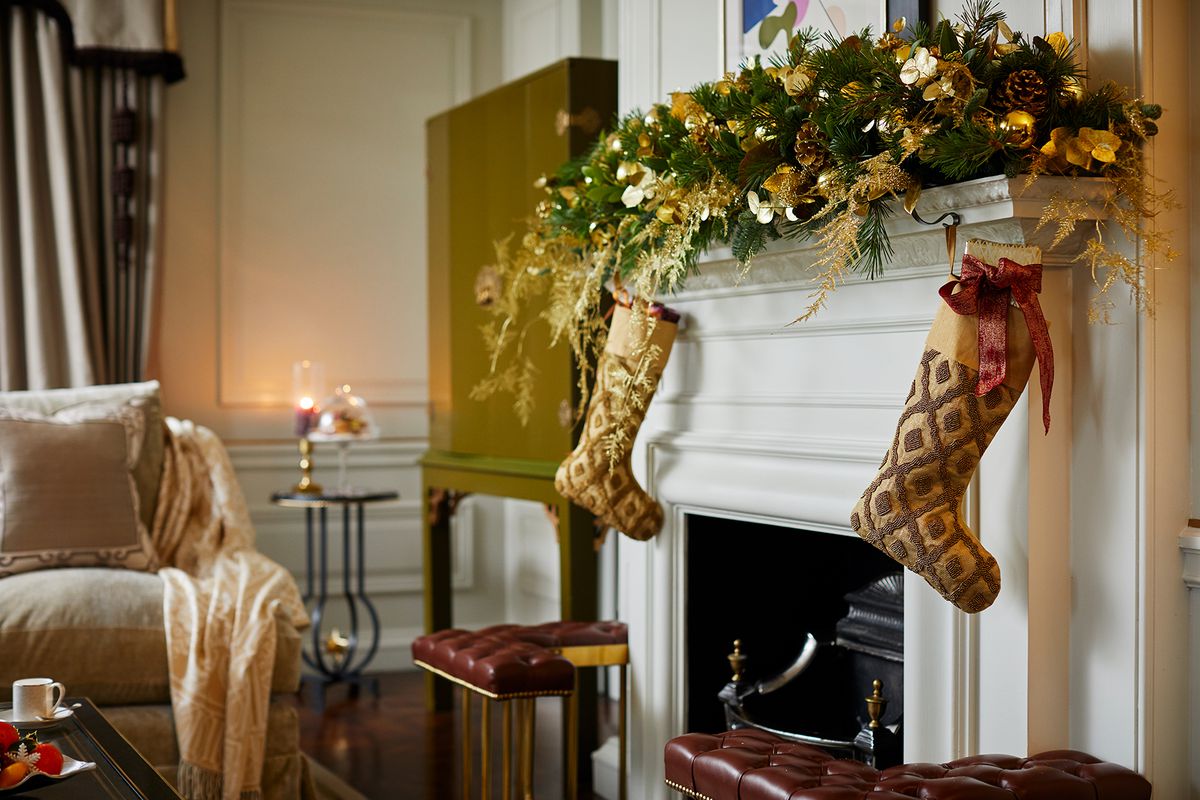 Stockings hanging in a suite at The Dorchester