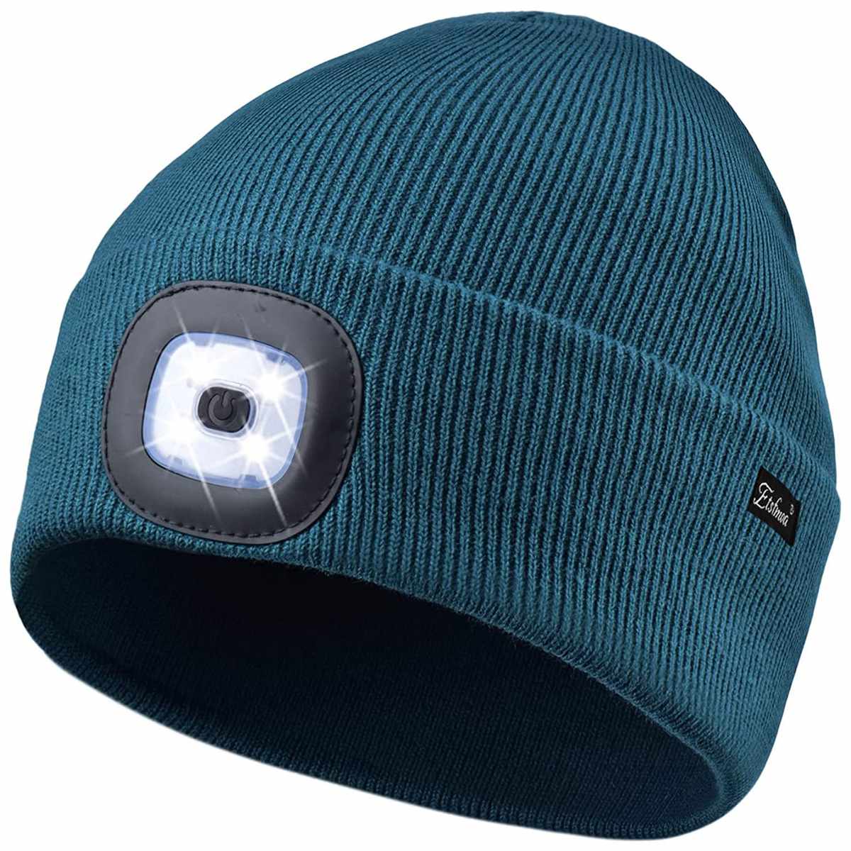 Gifts for dad,Gadgets Gift for Men and Women USB Rechargeable Winter Knit Lighted Headlight Hats Headlamp Torch Skull Cap（Army Green） Etsfmoa Unisex LED Beanie Hat with Light 