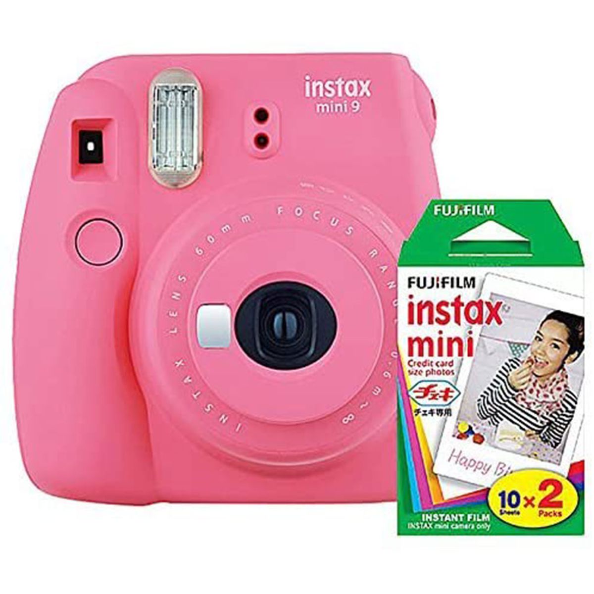 Fujifilm instax Mini 9 Instant Camera (Flamingo Pink) and instax Film Twin Pack