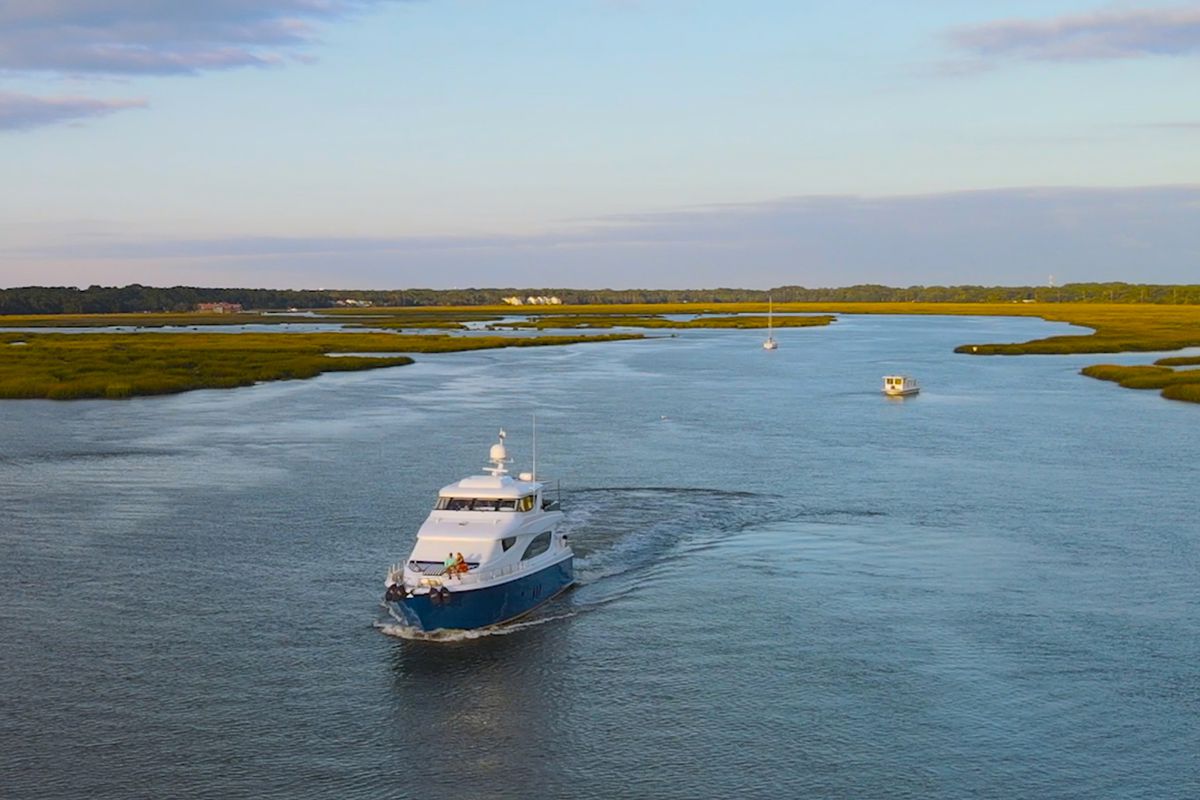 Aerial of Hilton Head Yacht Charter on the water