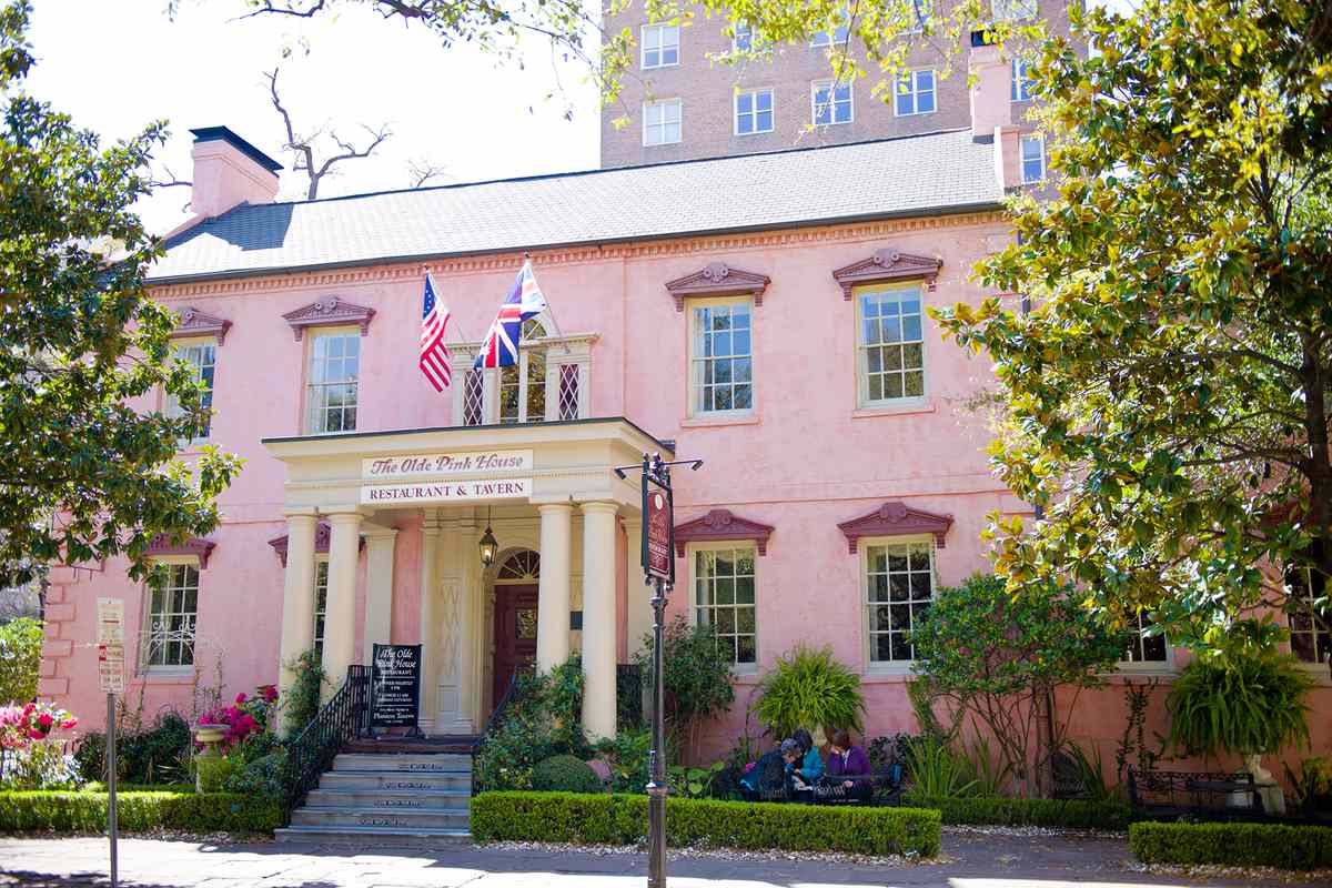 Exterior of The Olde Pink House in Savannah, GA