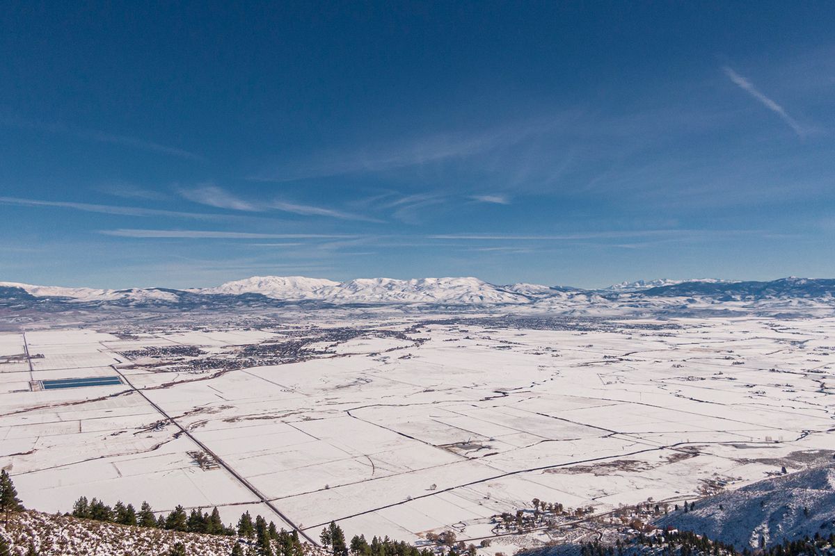 Aerial view of Carson Valley in the winter
