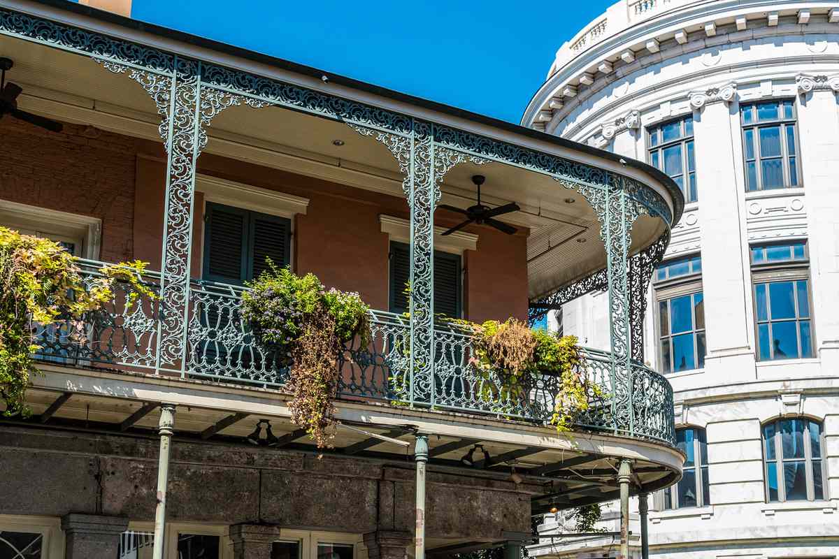 Scenic typical balcony at historic building in the French Quarter of New Orleans
