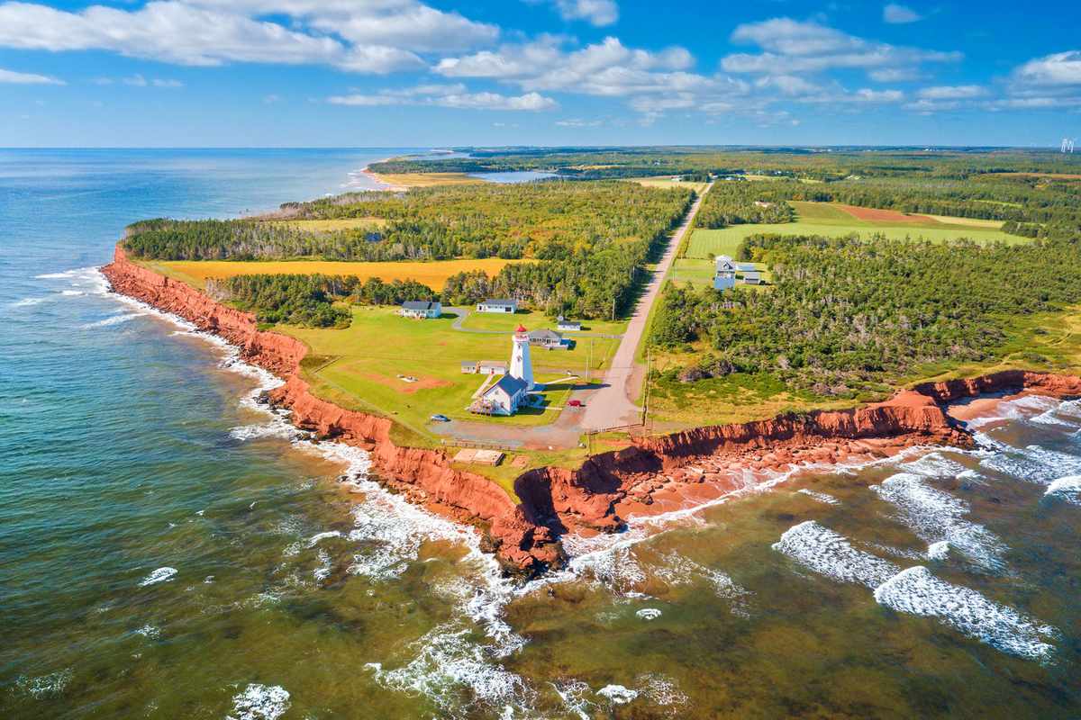 Aerial view of East Point lighthouse on Prince Edward Island