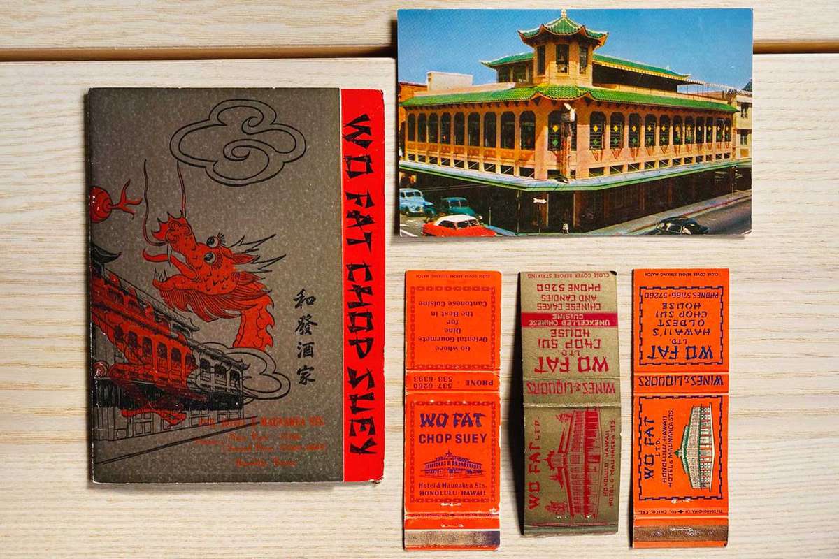 Memorabilia from a hotel and restaurant in Honolulu's Chinatown