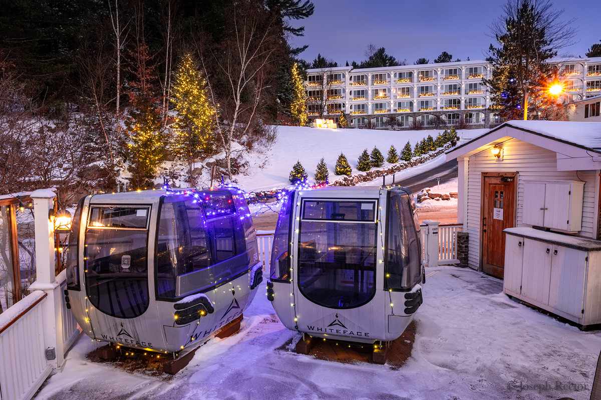 Gondolas outside of Mirror Lake Inn Resort and Spa