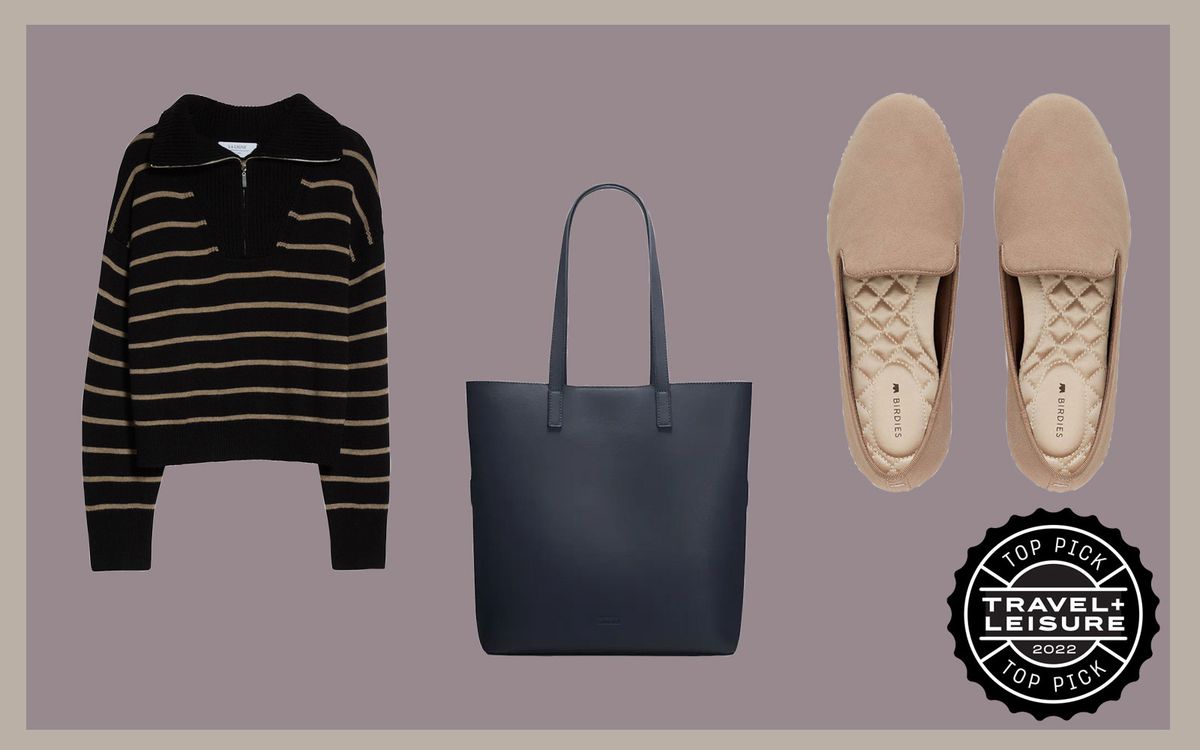 Sweater, tote, slip on shoes