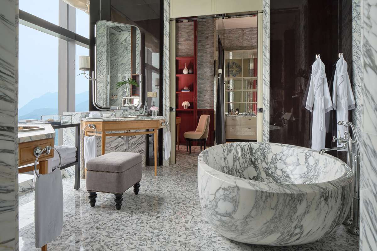 The master bathroom inside Rosewood Hong Kong “Harbour House”