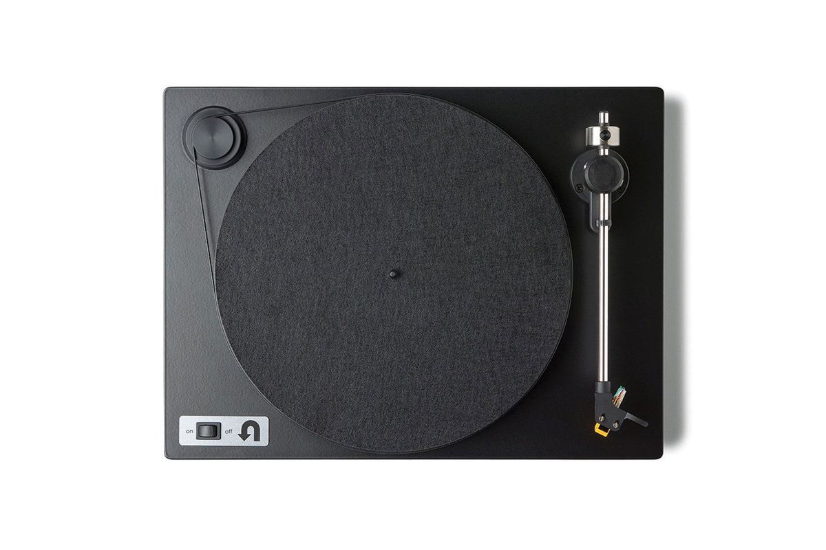 Turntable, record player on white background